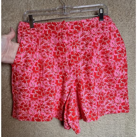 J.Crew Women's Linen Blend Elastic Back Shorts Azalea Red Sz 10 Floral Beach - Picture 5 of 14